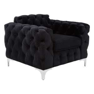 Madine Upholstered Velvet Armchair In Black - UK