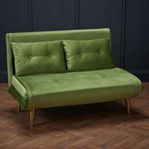 Madisen Velvet Sofa Bed With Gold Legs In Green