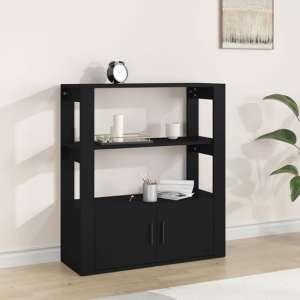Madison Wooden Shelving Unit With 2 Doors In Black - UK