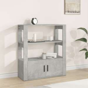 Madison Wooden Shelving Unit With 2 Doors In Concrete Effect