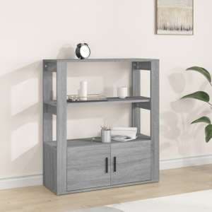 Madison Wooden Shelving Unit With 2 Doors In Grey Sonoma Oak