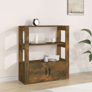 Madison Wooden Shelving Unit With 2 Doors In Smoked Oak