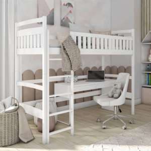 Madoc Wooden Loft Bunk Bed In White With Bonell Mattresses - UK