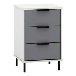Madric Gloss Bedside Cabinet With 3 Drawers In Grey And White - UK