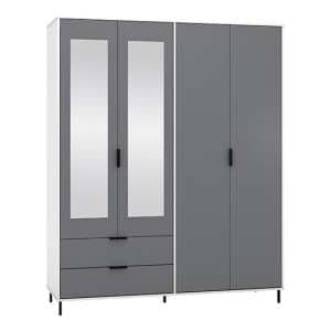 Madric Mirrored Gloss Wardrobe With 4 Doors In Grey And White