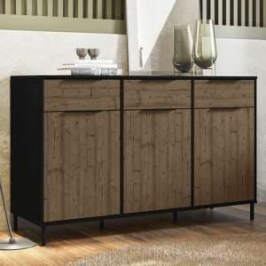 Madric Wooden Sideboard With 3 Doors In Black And Acacia Effect - UK