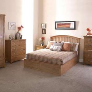 Millom Ottoman Wooden Double Bed In Natural Oak - UK