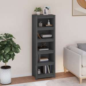 Madrid Solid Pine Wood 5-Tier Bookshelf In Grey