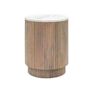Madrid White Marble Top Side Table Round In Grey Wash - UK
