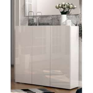 Maestro High Gloss Shoe Cabinet 3 Doors 10 Shelves In White - UK