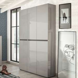 Maestro High Gloss Shoe Cabinet Tall 6 Doors 20 Shelves In Grey - UK