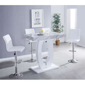 Halo Magnesia Marble Effect Bar Table 4 Ripple White Stools