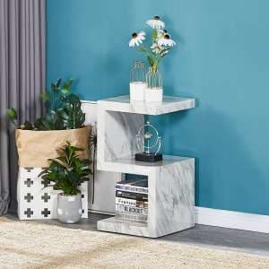 Miami High Gloss S Shape Side Table In Magnesia Marble Effect