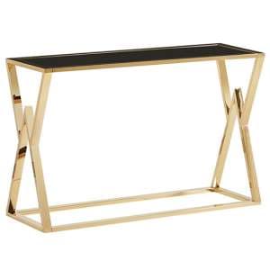 Magni Black Glass Console Table With Gold Metal Frame - UK