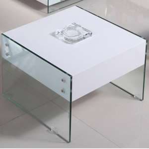 Maik White High Gloss Lamp Table With Glass Frame - UK