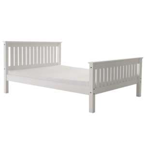 Maire High Foot End Pine Wooden King Size Bed In White - UK