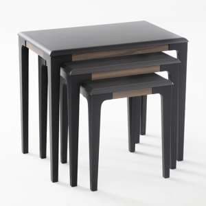 Mairi Wooden Nest Of 3 Tables In Matt Grey With Glass Strip - UK