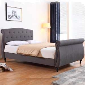 Maizah Linen Fabric Double Bed In Dark Grey - UK