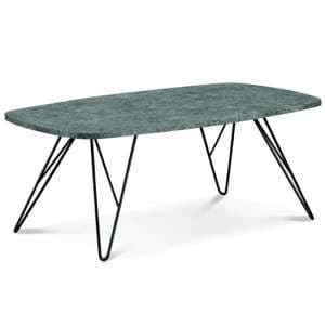 Makya Wooden Coffee Table With Black Metal Legs In Stone Effect - UK