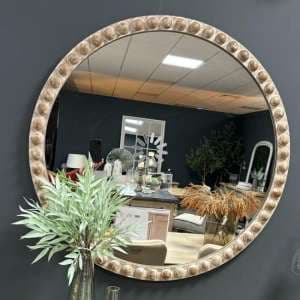 Malabo Large Wall Mirror Round In Natural Wooden Frame - UK
