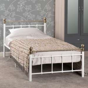 Malabo Metal Single Bed In White And Antique Brass - UK