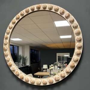 Malabo Small Wall Mirror Round In Natural Wooden Frame - UK