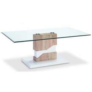 Malak Glass Coffee Table With Natural And White High Gloss Base