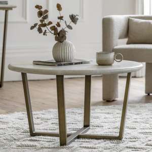 Malang Wooden Coffee Table Round In Travertine Marble Effect - UK