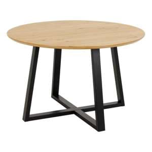 Malang Wooden Dining Table Round In Oak With Black Legs - UK
