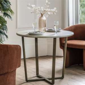 Malang Wooden Dining Table Round In Travertine Marble Effect - UK