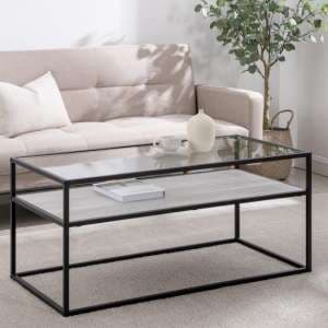 Malibu Glass Coffee Table With Oak And Grey Reversible Shelf