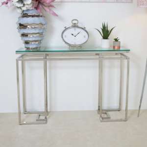 Malibu Glass Console Table With Silver Stainless Steel Frame - UK