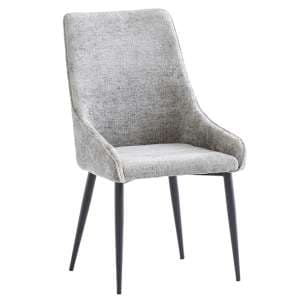 Malie Boucle Fabric Dining Chair In Grey With Black Legs