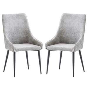 Malie Grey Boucle Fabric Dining Chairs With Black Legs In Pair - UK