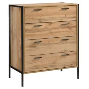 Malila Wooden Chest Of 4 Drawers With Black Metal Frame In Oak - UK
