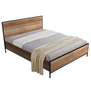 Malila Wooden Double Bed With Black Metal Frame In Oak - UK