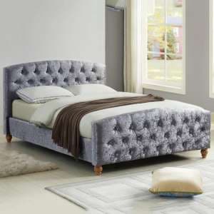 Malise Crushed Velvet Double Bed In Silver - UK