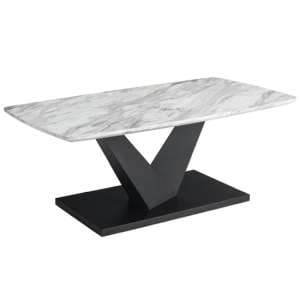 Malle Marble Effect Wooden Coffee Table With Black Metal Base
