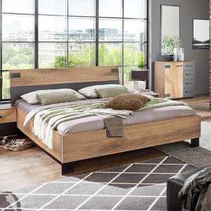 Malmo Wooden Double Bed In Planked Oak And Graphite
