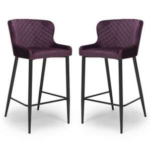 Malmo Mulberry Velvet Fabric Bar Stool With Metal Base In Pair - UK