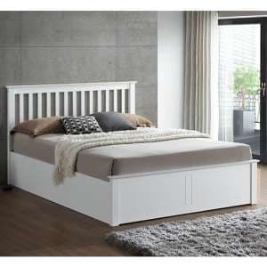 Malmo Wooden Ottoman Storage Small Double Bed In White - UK
