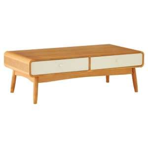 Maloga Wooden Coffee Table With 4 Drawers In White And Oak - UK