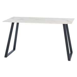 Mamie 140cm Marble Dining Table In Kass Gold With Black Base