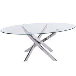 Manati Clear Glass Coffee Table With Curved Chrome Legs - UK