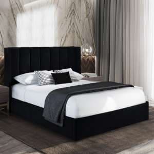 Manchester Plush Velvet Upholstered Double Bed In Black - UK