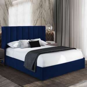 Manchester Plush Velvet Upholstered Double Bed In Blue - UK