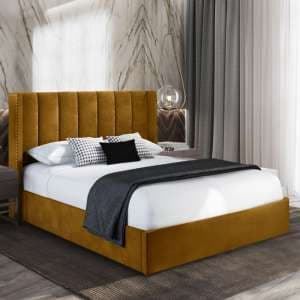 Manchester Plush Velvet Upholstered Double Bed In Mustard - UK