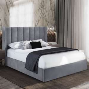 Manchester Plush Velvet Upholstered Double Bed In Steel - UK