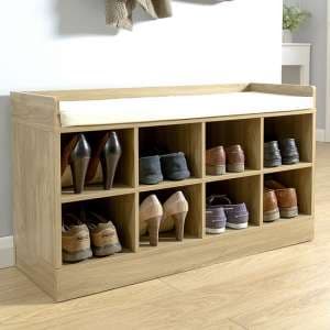Keswick Shoe Bench In Oak With Eight Open Compartments