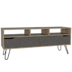 Marsett Wide TV Unit In Bleached Pine And Stone With 2 Drawers - UK